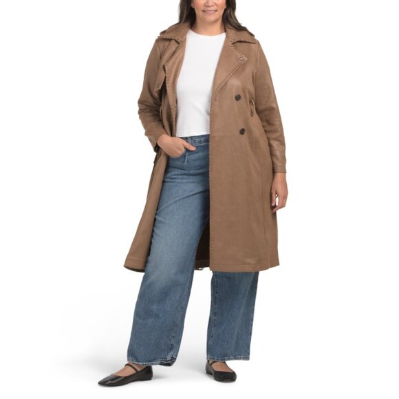 AVEC LES FILLES Brown Plus Belted Trench Coat - Picture 1 of 2